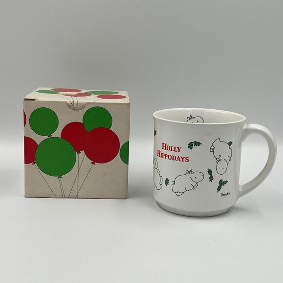 Vintage Sandra Boynton Ceramic Coffee Mug #07 Holly Hippodays w/Box Christmas - Picture 1 of 6